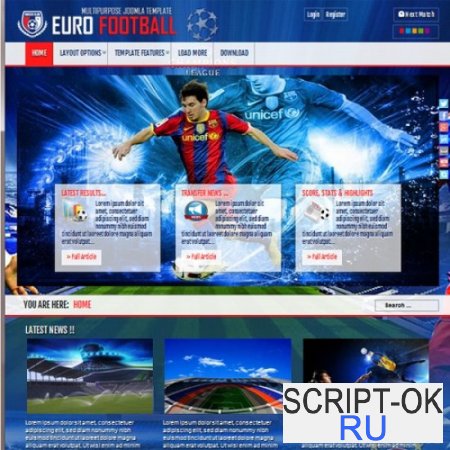 Euro Football – спортивный новостной шаблон Joomla 3