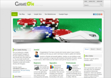 GameOn-FJT. Шаблон для сайта казино на Joomla