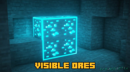 Мод Visible Ores - руды с подcветкой 1.20.1 1.19.4 1.18.2 1.17.1 1.16.5 1.15.2 16x